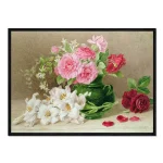 تابلو قاب دار طرح Roses and lilies کد 728038 گل رز و نیلوفر