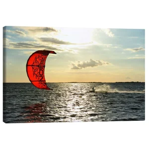 تابلو بوم کنواس طرح Kite surfers on the high seas کد 361941 موج‌سواران کایت‌سوار در دریاهای آزاد