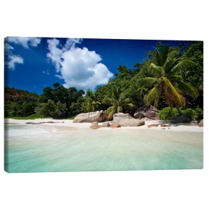 تابلو بوم کنواس طرح Beautiful Beach Seychelles 3 کد 414569 ساحل زیبای سیشل ۳