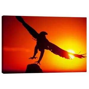 تابلو بوم کنواس طرح A golden eagle flies at dawn کد 593554 عقاب طلایی در سپیده دم پرواز می کند