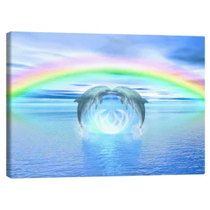 تابلو بوم کنواس طرح Dolphins Rainbow Healing کد 991014 دلفین‌های رنگین‌کمانی شفابخش