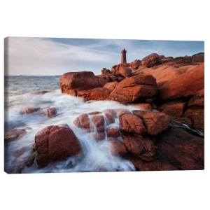 تابلو بوم کنواس طرح Brittany - Côte de Granit Rose - Phare de Mean Ruz کد 853240 بریتنی - کوت د گرانیت رز - فار دو میان روز