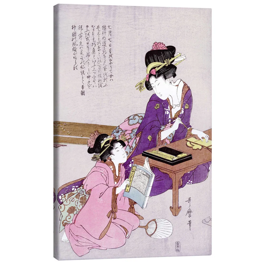 311417_canvas تابلو بوم کنواس طرح Woman is sitting at the desk and a girl is watching her کد 902784 زن پشت میز نشسته و دختری او را تماشا میکند.