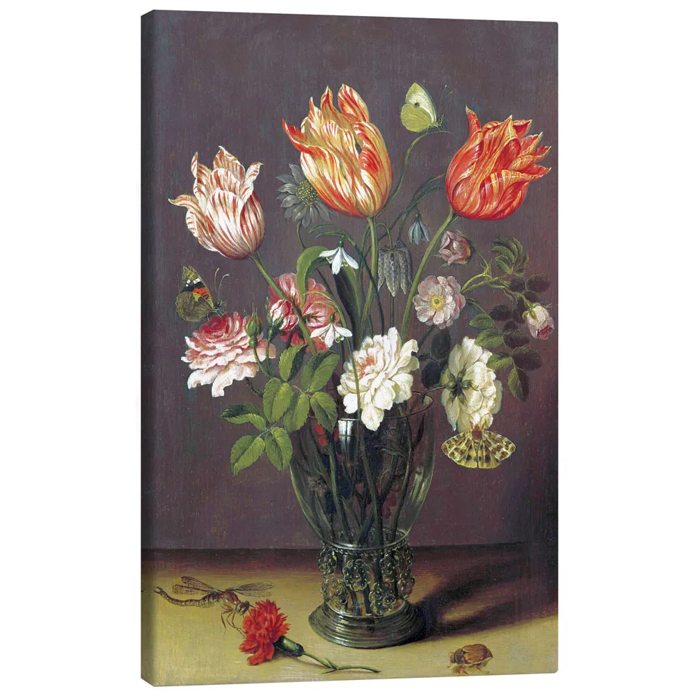 312510_canvas تابلو بوم کنواس طرح Tulips with other Flowers in a Glass on a Table کد 611945 لالهها با گلهای دیگر در یک لیوان روی میز