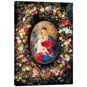 تابلو بوم کنواس طرح Madonna in the floral wreath کد 736745 مدونا در تاج گل