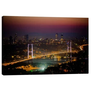 تابلو بوم کنواس طرح Bosporus-Bridge at night - pink (Istanbul / Turkey) کد 968962 پل بسفر در شب - صورتی (استانبول / ترکیه)