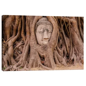 تابلو بوم کنواس طرح Buddha head sculpture Ayutthaya Thailand کد 456385 مجسمه سر بودا آیوتایا تایلند