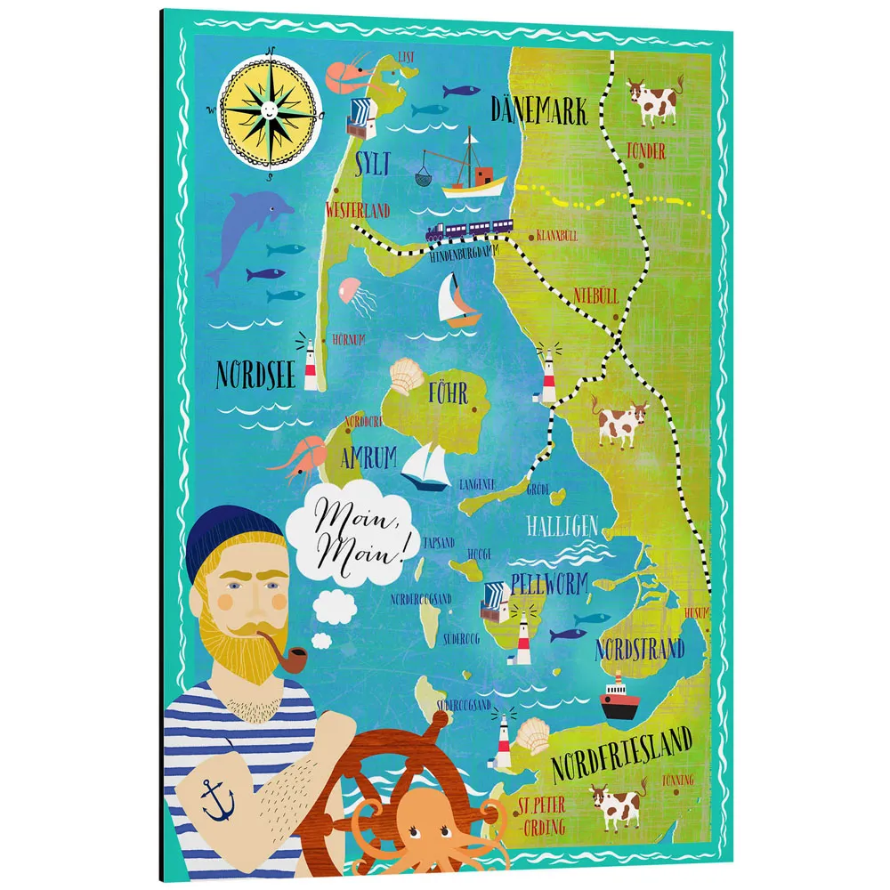 388260_aluminium-print تابلو شاسی طرح Colorful map Nordfriesland کد 823846 نقشه رنگارنگ نوردفریسلند