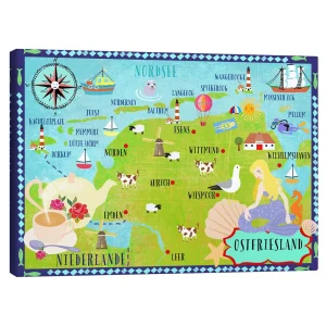 تابلو بوم کنواس طرح Colorful map Ostfriesland کد 867934 نقشه رنگارنگ اوستفریسلند