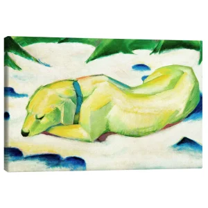 تابلو بوم کنواس طرح Dog lying in the snow کد 586819 سگی که روی برف خوابیده